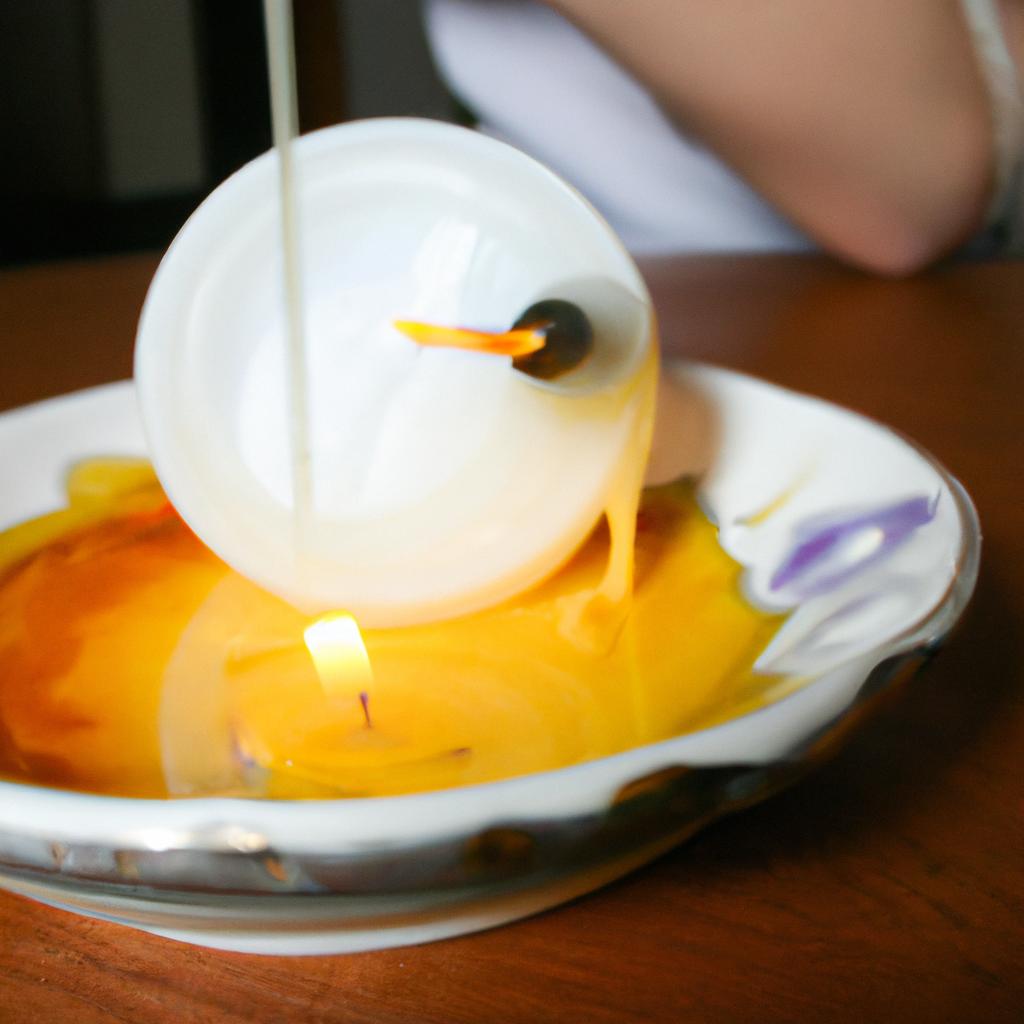 Person melting wax, pouring candles