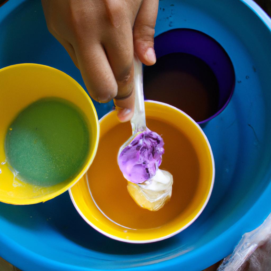 Person mixing colorful soap ingredients