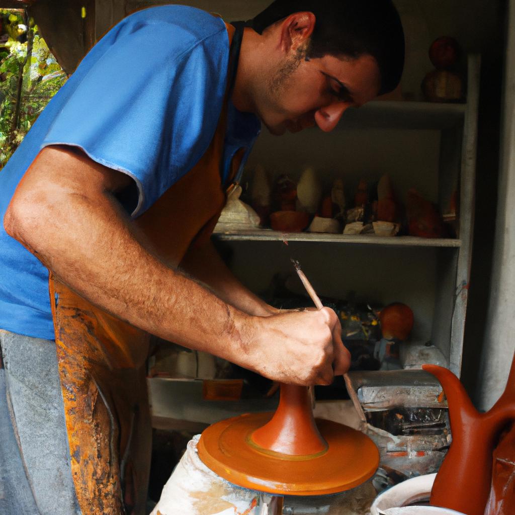 Potter glazing a ceramic masterpiece