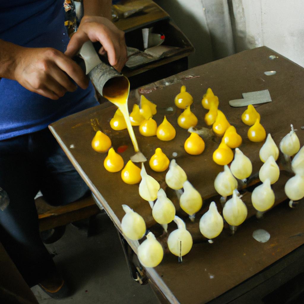 Person pouring wax into molds