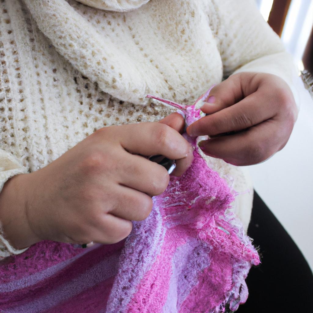 Person knitting with various techniques